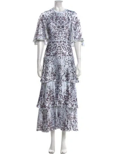 Pre-owned Needle & Thread Floral Print Long Dress In Blue