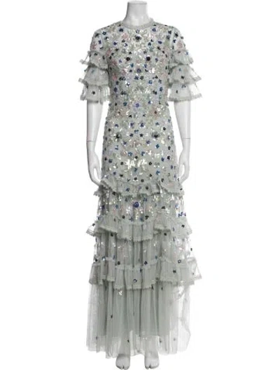 Pre-owned Needle & Thread Floral Print Long Dress In Blue