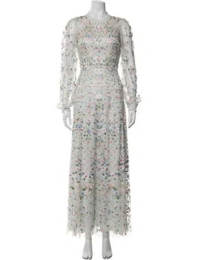 Pre-owned Needle & Thread Floral Print Long Dress In Blue