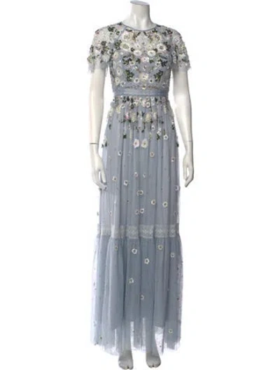 Pre-owned Needle & Thread Floral Print Long Dress In Blue