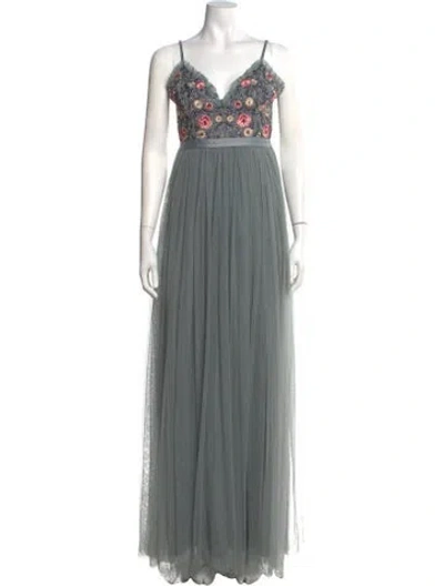 Pre-owned Needle & Thread Floral Print Long Dress In Green