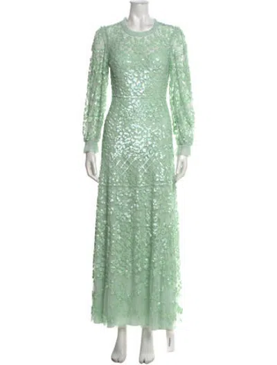 Pre-owned Needle & Thread Floral Print Long Dress In Green
