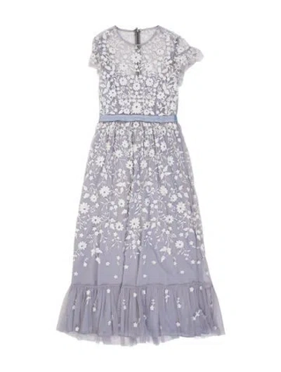 Pre-owned Needle & Thread Floral Print Long Dress In Grey