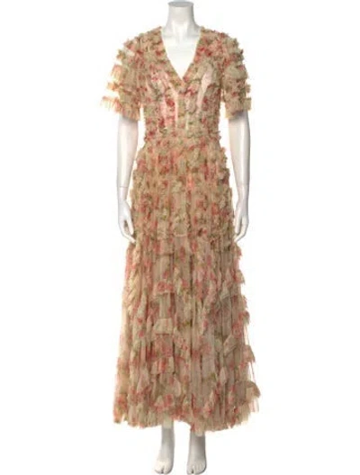 Pre-owned Needle & Thread Floral Print Long Dress In Neutral