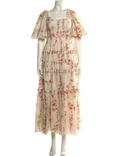 Pre-owned Needle & Thread Floral Print Long Dress In Neutral