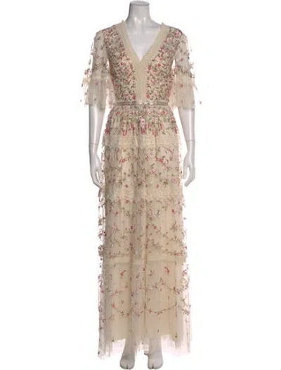 Pre-owned Needle & Thread Floral Print Long Dress In Neutral