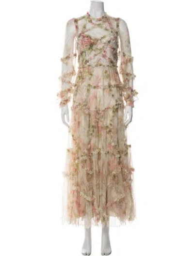 Pre-owned Needle & Thread Floral Print Long Dress In Neutral