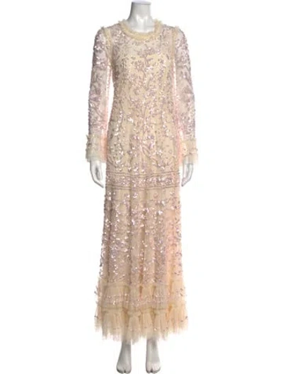Pre-owned Needle & Thread Floral Print Long Dress In Neutral