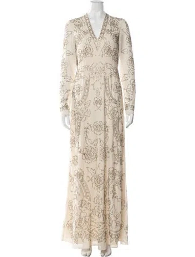 Pre-owned Needle & Thread Floral Print Long Dress In Neutral