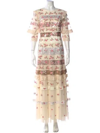 Pre-owned Needle & Thread Floral Print Long Dress In Neutral
