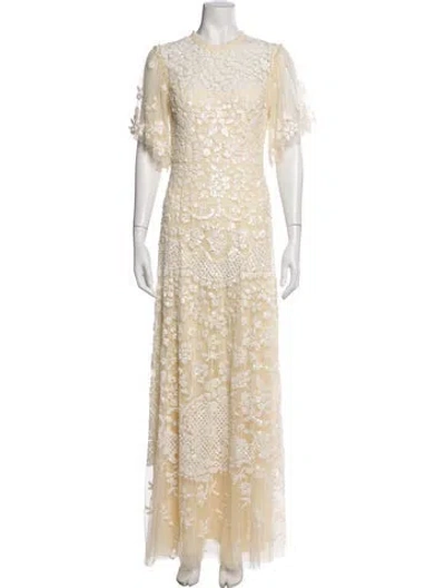 Pre-owned Needle & Thread Floral Print Long Dress In Neutrals