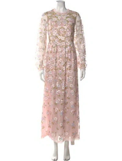 Pre-owned Needle & Thread Floral Print Long Dress In Neutrals