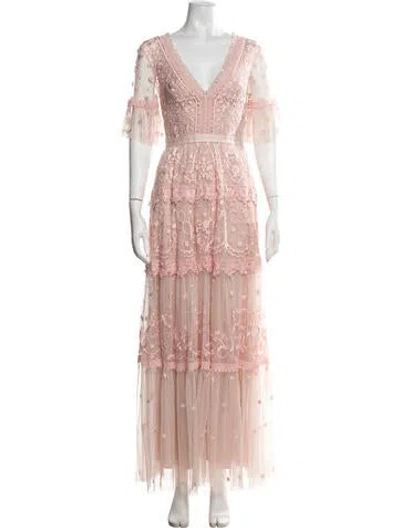 Pre-owned Needle & Thread Floral Print Long Dress In Neutrals