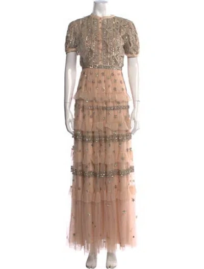 Pre-owned Needle & Thread Floral Print Long Dress In Neutrals
