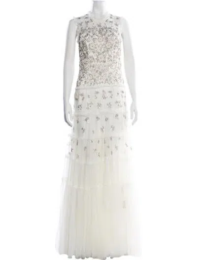 Pre-owned Needle & Thread Floral Print Long Dress In Neutrals