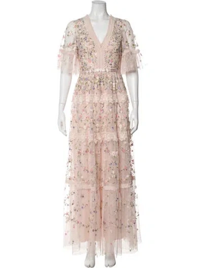 Pre-owned Needle & Thread Floral Print Long Dress In Pink