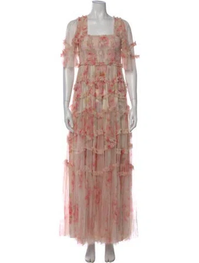 Pre-owned Needle & Thread Floral Print Long Dress In Pink