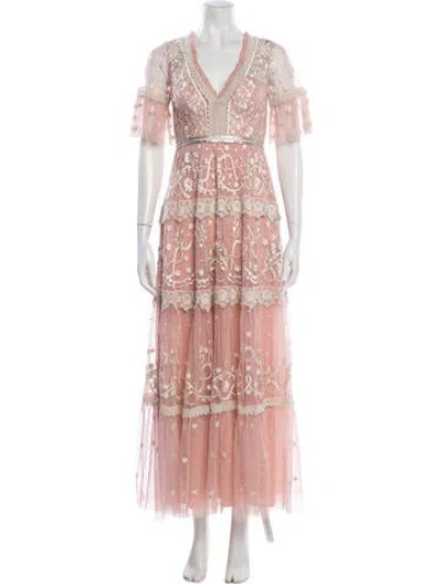 Pre-owned Needle & Thread Floral Print Long Dress In Pink