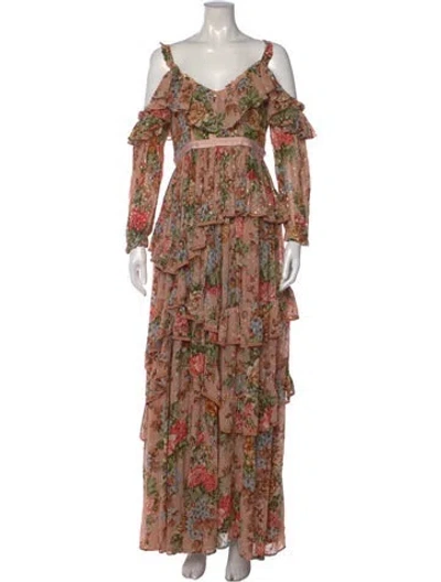 Pre-owned Needle & Thread Floral Print Long Dress In Pink