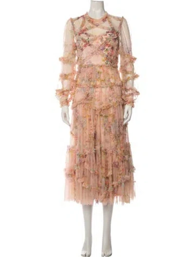 Pre-owned Needle & Thread Floral Print Long Dress In Pink