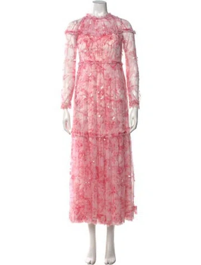 Pre-owned Needle & Thread Floral Print Long Dress In Pink