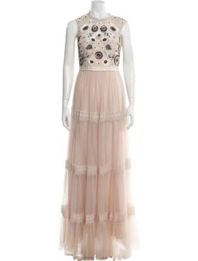 Pre-owned Needle & Thread Floral Print Long Dress In Pink
