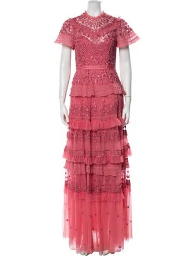 Pre-owned Needle & Thread Floral Print Long Dress In Pink