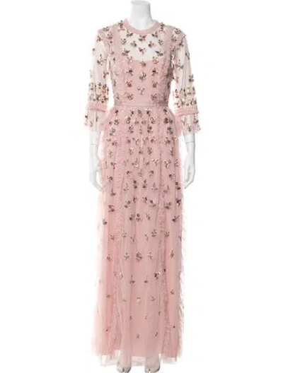 Pre-owned Needle & Thread Floral Print Long Dress In Pink