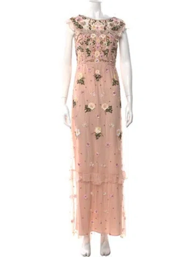 Pre-owned Needle & Thread Floral Print Long Dress In Pink