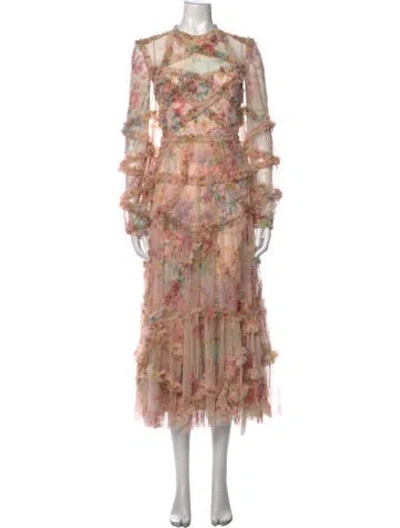 Pre-owned Needle & Thread Floral Print Long Dress In Pink