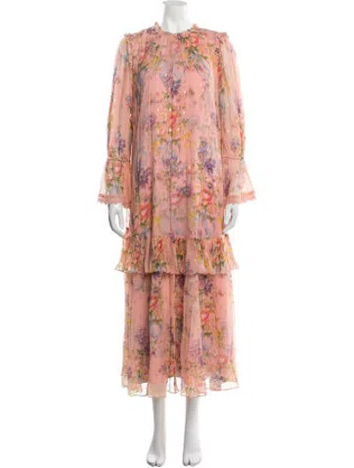 Pre-owned Needle & Thread Floral Print Long Dress In Pink