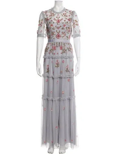 Pre-owned Needle & Thread Floral Print Long Dress In Purple