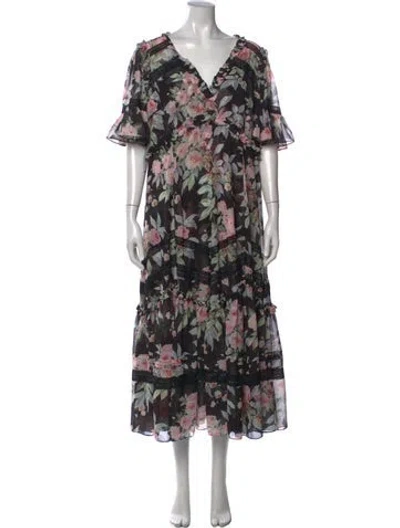Pre-owned Needle & Thread Floral Print Long Dress In Purple
