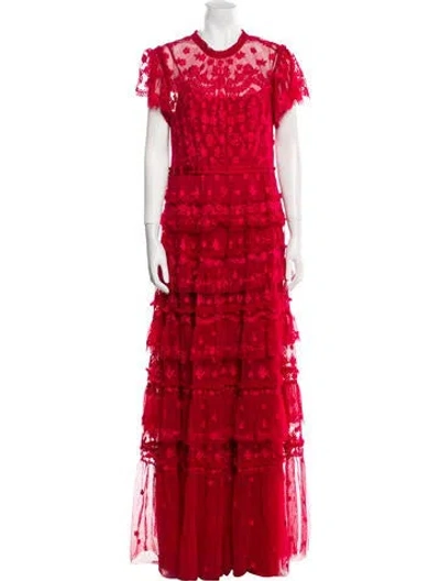 Pre-owned Needle & Thread Floral Print Long Dress In Red