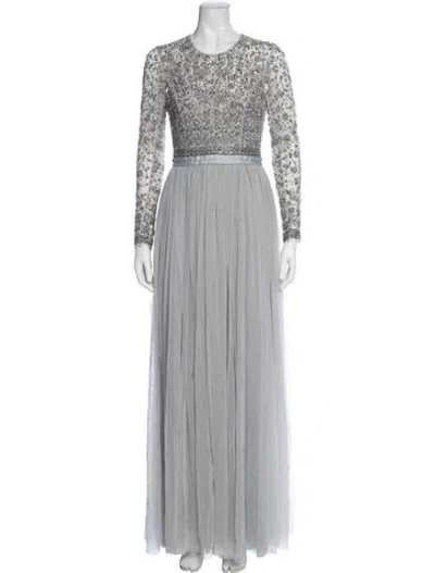 Pre-owned Needle & Thread Floral Print Long Dress In Silver