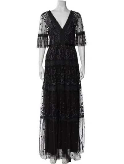 Pre-owned Needle & Thread Floral Print Long Dress W/ Tags In Black
