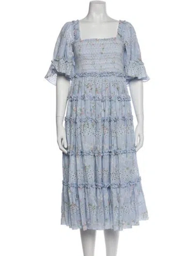 Pre-owned Needle & Thread Floral Print Long Dress W/ Tags In Blue