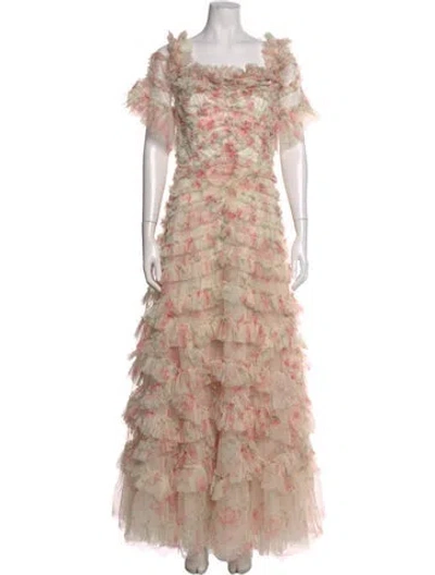 Pre-owned Needle & Thread Floral Print Long Dress W/ Tags In Neutral