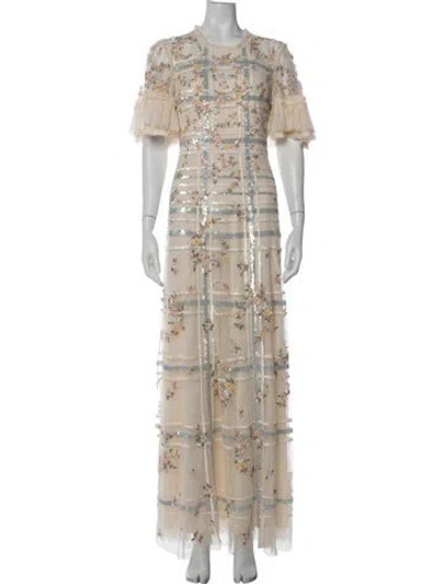 Pre-owned Needle & Thread Floral Print Long Dress W/ Tags In Neutrals