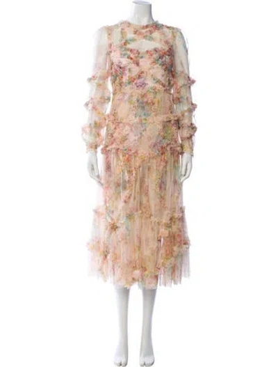 Pre-owned Needle & Thread Floral Print Long Dress W/ Tags In Pink