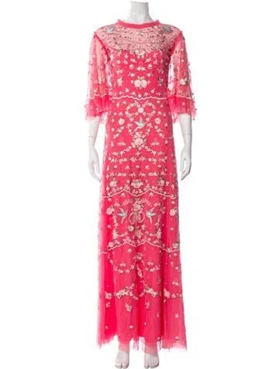 Pre-owned Needle & Thread Floral Print Long Dress W/ Tags In Pink