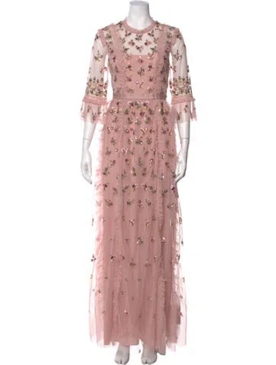 Pre-owned Needle & Thread Floral Print Long Dress W/ Tags In Pink