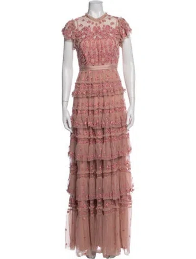 Pre-owned Needle & Thread Floral Print Long Dress W/ Tags In Pink