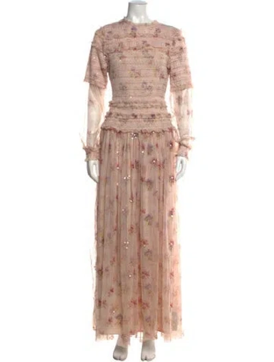 Pre-owned Needle & Thread Floral Print Long Dress W/ Tags In Pink