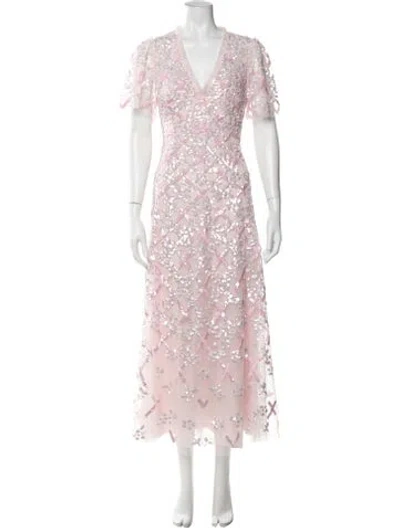 Pre-owned Needle & Thread Floral Print Long Dress W/ Tags In Pink