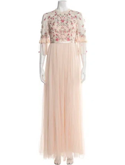 Pre-owned Needle & Thread Floral Print Long Dress W/ Tags In Pink