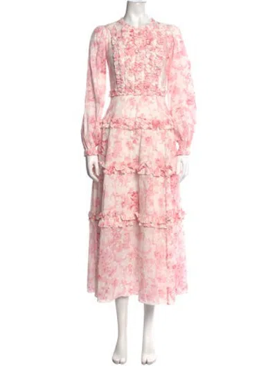 Pre-owned Needle & Thread Floral Print Long Dress W/ Tags In Pink