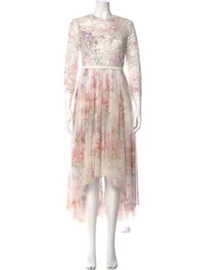 Pre-owned Needle & Thread Floral Print Long Dress In White