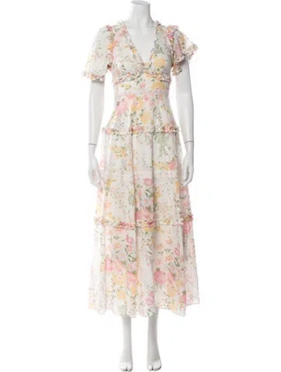 Pre-owned Needle & Thread Floral Print Long Dress In White