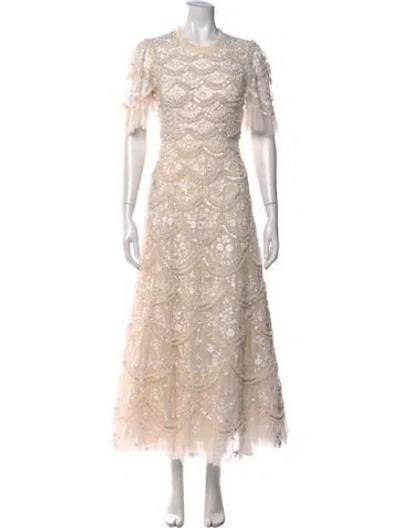 Pre-owned Needle & Thread Floral Print Long Dress In White